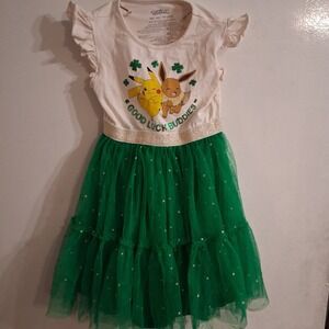 Pokémon Pikachu Eevee St. Patrick's Day Dress Lucky‎ Shamrock EUC Girls 4/5